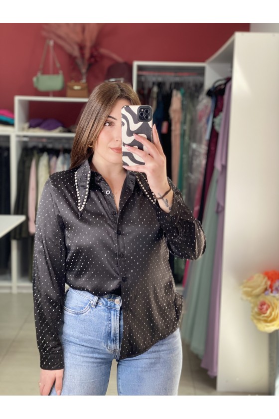 Camicia Raso Strass Nera