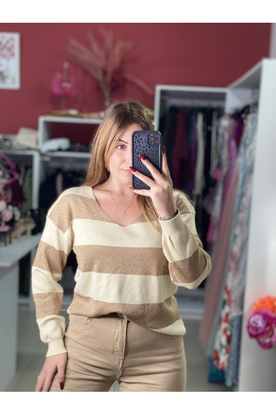 Pull Strisce Lurex Beige