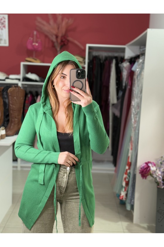 Cardigan Cappuccio Verde