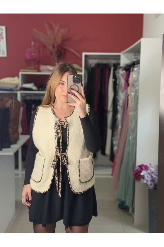 Gilet Over Animalier Panna